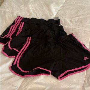 Lot of 3 Adidas Black Shorts with Pink Trim. Size medium.